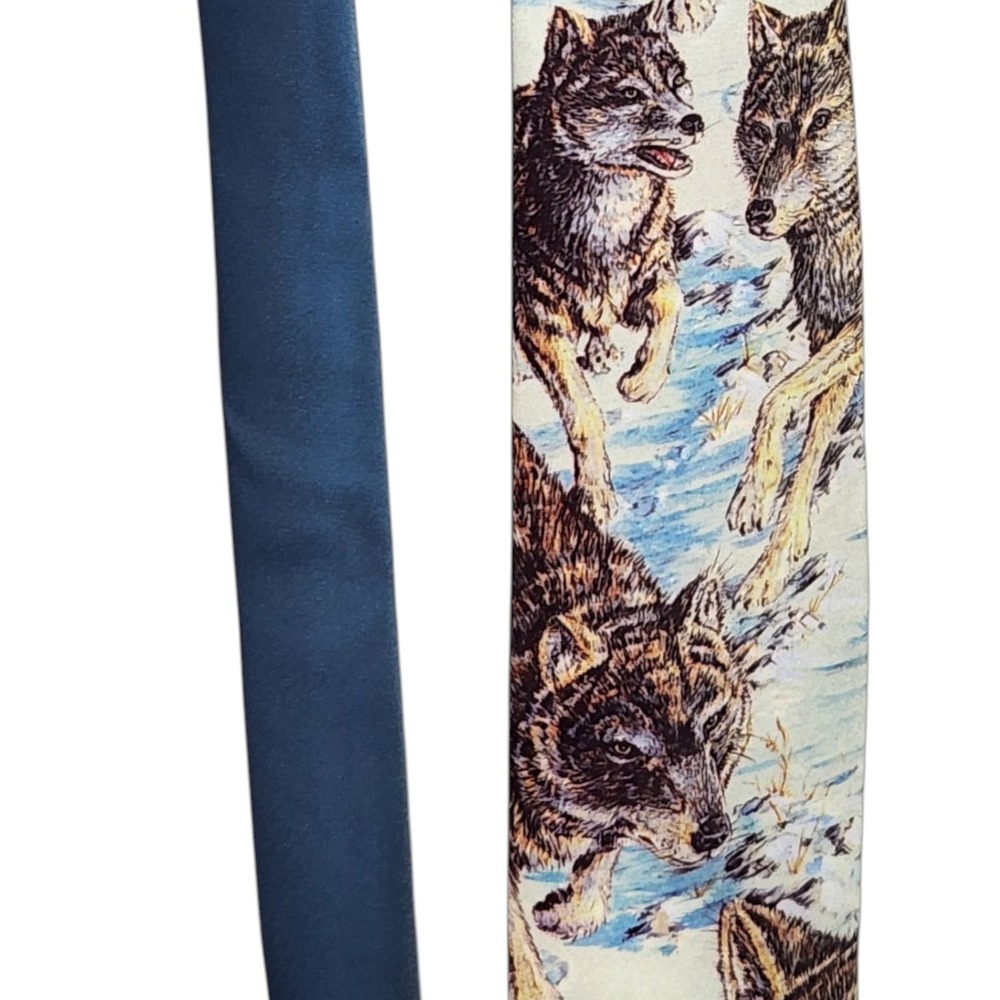 Vintage Wolves Ralph Marlin‎ Tie 1991 Wolf Snow Blaine Heilman Art USA
